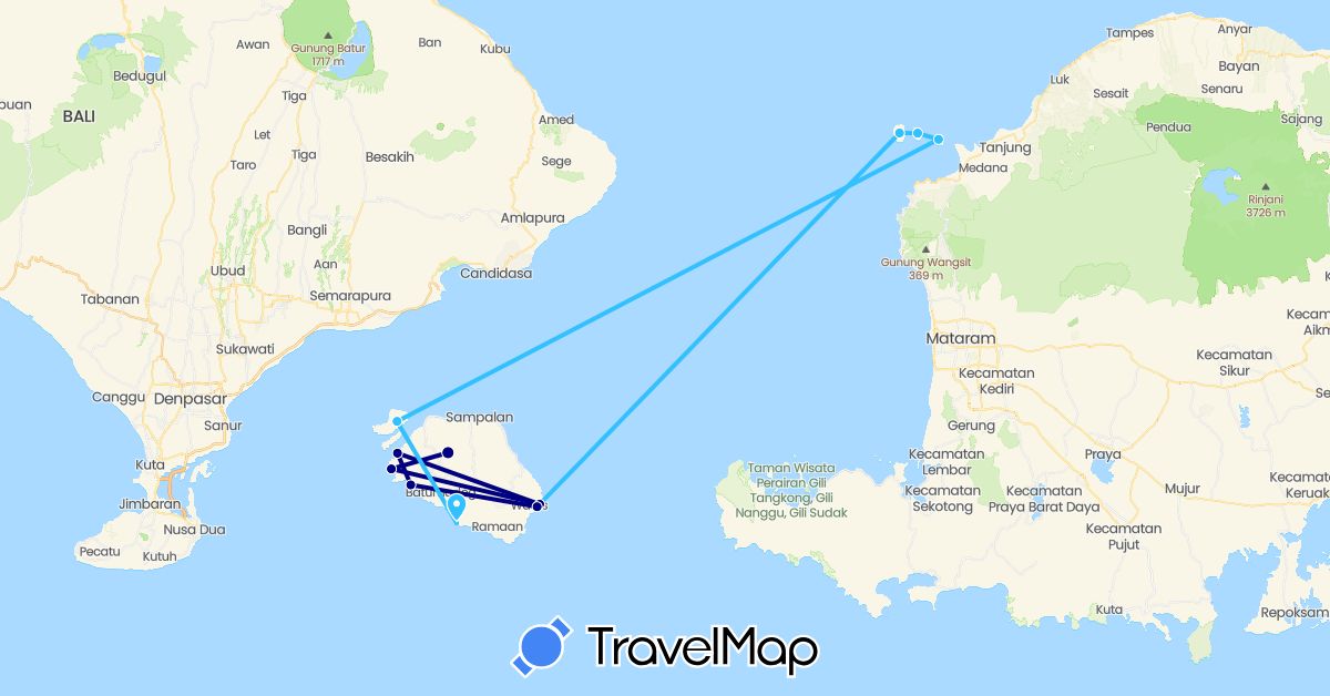 TravelMap itinerary: driving, boat in Indonesia (Asia)